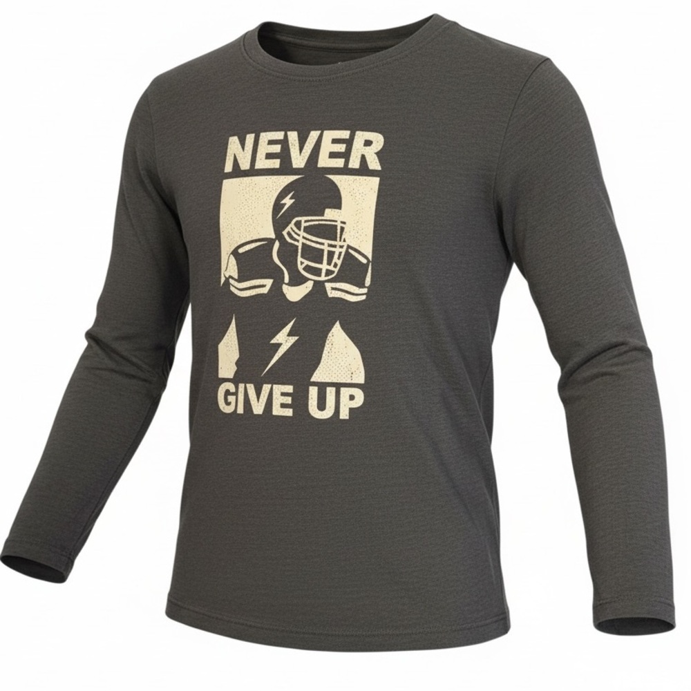 Cat & Jack Boys' Short Sleeve 'Never Give Up' Graphic Tee Charcoal S(6-7) NWT - Picture 2 of 5